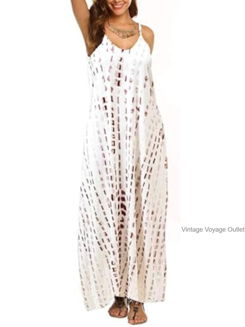 Spaghetti Strap V-Neck Bohemian Maxi Dress with Pockets